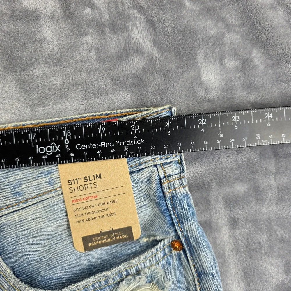NEW Levi's 511 Slim Shorts Mens 42 Light Blue Distressed Ripped Denim‎ Cutoff